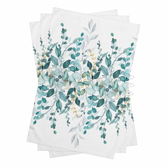 Teal Eucalyptus Kitchen Towels Set of 3, Water Absorbent Dish Towel, Watercolor Spring Weeping Botanical Decorative Hand Towels - Quick Drying Cloth for Cooking Baking, 18x28 Inch