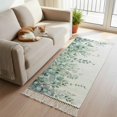 thumbnail image 1 of Teal Eucalyptus Leaves Kitchen Runner Rug 2'x4', Spring Floral Summer Botanical Washable Rug with Tassels, Non Slip Woven Cotton Bathroom Rugs Hallway Carpet for Foyer Bedroom Entry Back Door Decor, 1 of 9