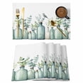 thumbnail image 1 of Teal Eucalyptus Leaves Placemats Set of 6 Watercolor Vase Birds Place Mats Indoor Wipeable Table Mats Washable Cloth Dining Table Placemats for Kitchen Holiday Party Home Decor 13x19 Inch, 1 of 9