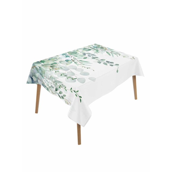 Teal Eucalyptus Leaves Rectangle Tablecloth, Spring Floral Summer Botanical Waterproof & StainResistant Tablecloth, Washable Oil-proof Table Cover for Dining/Party/Wedding/Camping/Buffet 52x70 In