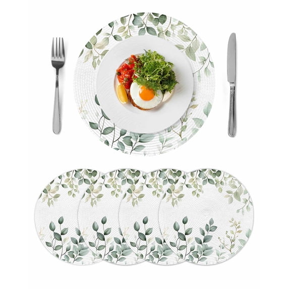 Teal Eucalyptus Leaves Round Placemats Set of 4 for Dinning Tables,Heat-proof Braided Table Mats 13 Inch,Summer Botanical Spring Weeping Washable Place Mat for Kitchen Restaurant Party Table Decor