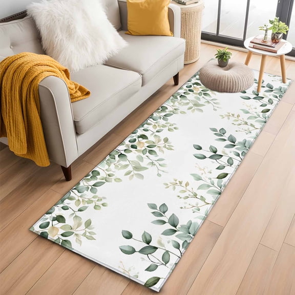 Teal Eucalyptus Leaves Runner Rug 2x6 FT,Non Slip Hallway Rugs,Summer Botanical Spring Weeping Washable Soft Floor Carpet Throw Runner Carpet Long Rugs for Entryway Kitchen Bedside Sliding Door