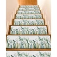 thumbnail image 1 of Teal Eucalyptus Leaves Stair Treads for Wooden Steps Indoor Runner Rug Carpet, Botanical Vase Birds 15 Pieces Peel and Stick Staircase Step Treads Covers Washable Throw Door Mats, 30"x8", 1 of 6