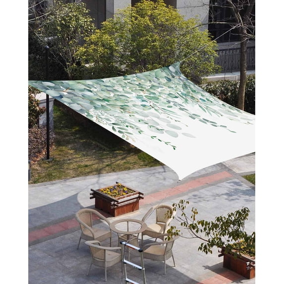 Teal Eucalyptus Leaves Sun Shade Sail 14'x18' Rectangle Outdoor Shade Canopy, Spring Floral Summer Botanical Porch Shades Outdoor Sun Blocking Screen, Sunshade Cloth Covers for Patio/Deck/Garden