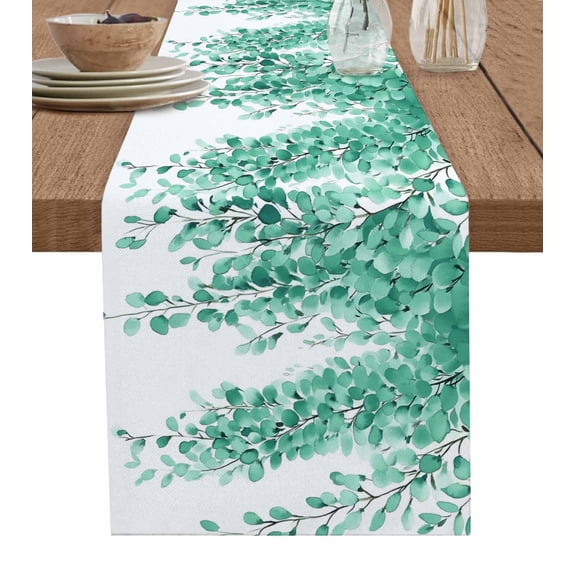Teal Eucalyptus Leaves Table Runner 36 Inches, Weeping Botanical Foliage Bed Runner Dresser Scarves Tabletop for Indoor Outdoor Parties/Ceremony/Banquet, 13"x 36"