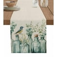 thumbnail image 1 of Teal Eucalyptus Leaves Table Runner Cotton Linen 60 Inch Holiday Dresser Scarves, Rustic Vase Birds Tablerunner for Kitchen Coffee Dining Bedroom Home Living Room Dinner Scarf Décor 13''x60'', 1 of 9