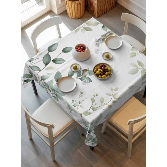 Teal Eucalyptus Leaves Tablecloth Square Table Cloth 54x54, Waterproof Tablecloth Outdoor Table Cloth, Summer Botanical Spring Weeping Washable Table Cover for Kitchen Dinning Party