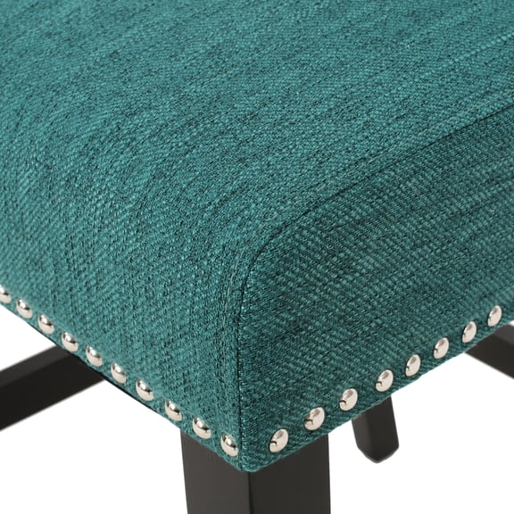 Teal Fabric - Button Tufted and Nailhead Accented - Kitchen Island Use - Durable and Stylish Counter Stool Set