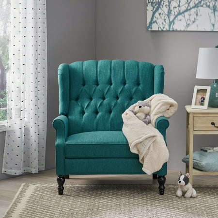 Teal Fabric Pushback Recliner Chair with Nailhead Trim - Contemporary Wingback Design for Living Room or Den