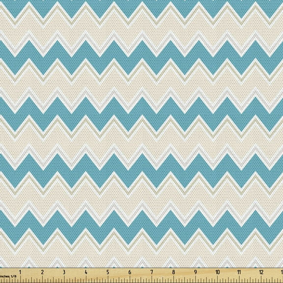 Ambesonne Teal Fabric by the Yard Upholstery, Zigzag Chevron Classical, 1 Yard, Cream Teal