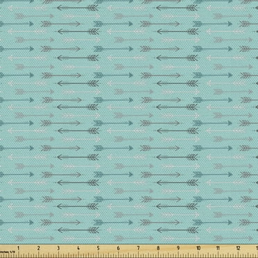 Ambesonne Teal Fabric by the Yard Upholstery, Vintage Arrows Colorful, 1 Yard, Turquoise Grey White
