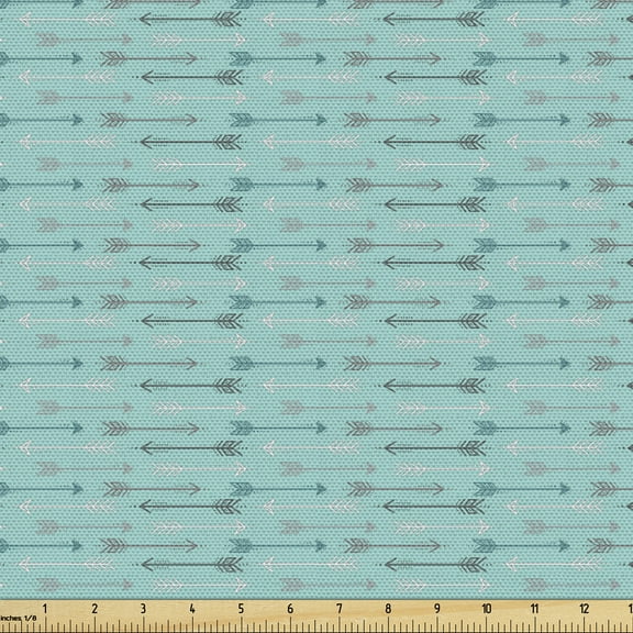 Ambesonne Teal Fabric by the Yard Upholstery, Vintage Arrows Colorful, 1 Yard, Turquoise Grey White