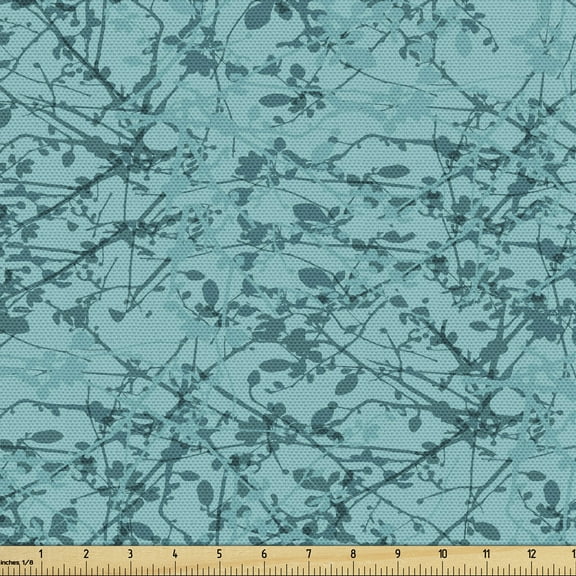 Ambesonne Teal Fabric by the Yard Upholstery, Ink Drawing Style Tree, 2 Yards, Teal Turquoise
