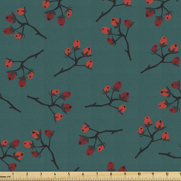 Ambesonne Teal Fabric by the Yard Upholstery, Red Berry Christmas Rustic, 3 Yards, Teal Ruby Vermilion