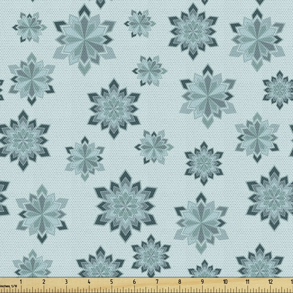 Ambesonne Teal Fabric by the Yard Upholstery, Ornate Winter Snowflakes, 10 Yards, Pale Blue Teal Grey