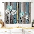 thumbnail image 1 of Teal Farmhouse Daisy Kitchen Curtains Wooden Flower Small Short Cafe Window Curtains Rustic Floral Butterfly Country Bathroom Drapes Treatment Tier Curtains 2 Panels (26x24 Inch), 1 of 6