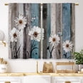 thumbnail image 1 of Teal Farmhouse Daisy Kitchen Curtains Wooden Flower Turquoise Small Short Cafe Window Curtains Rustic Floral Butterfly Country Bathroom Drapes Treatment Tier Curtains 2 Panels (27.5x39 Inch), 1 of 1