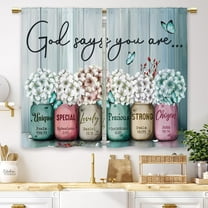 Teal Farmhouse Floral Kitchen Curtains Rustic Flower Small Short Cafe Window Curtains Country Wooden Barn Inspirational Bathroom Window Drapes Treatment Tier Curtains 2 Panels (27.5x36 Inch)