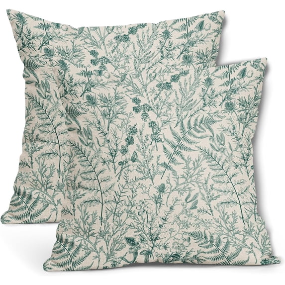 Teal Fern Leaves Pillow Covers 20X20 Inch Plant Leaf Floral Pine Decorative Pillow Cases Vintage Botanical Spring Summer Throw Pillows Set of 2 Farmhouse Home Decor for Sofa Porch Couch Outdoor