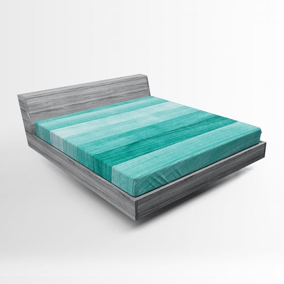 Teal Fitted Sheet, Painted Wood Board Horizontal Lines Birthdays Easter Holiday Print Backdrop Image, Decorative Soft Bedding All-round Elastic Pocket, Full Size, Turquoise, by Ambesonne