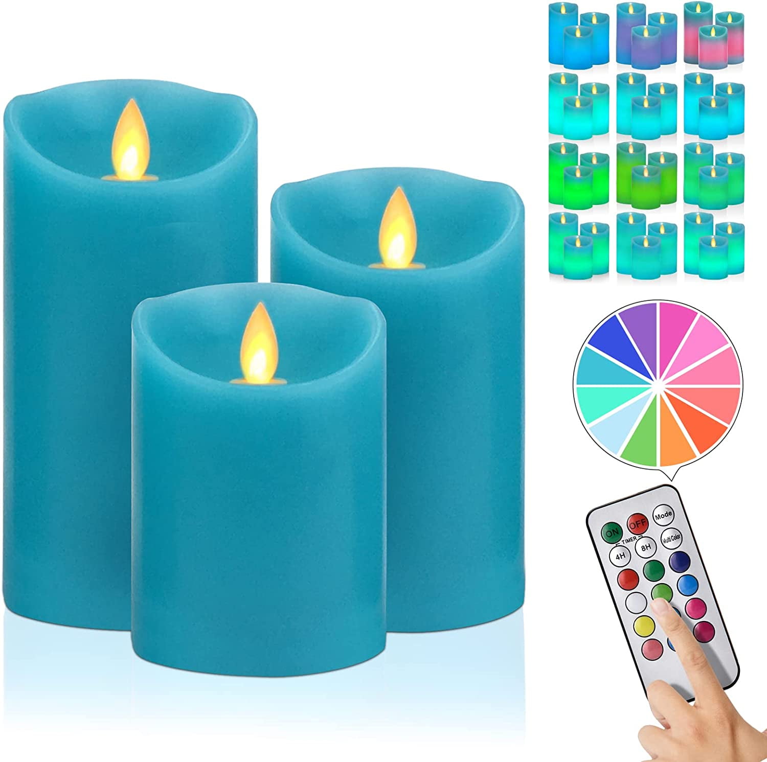 Teal Flickering Flameless Candles Battery Operated LED Candles with