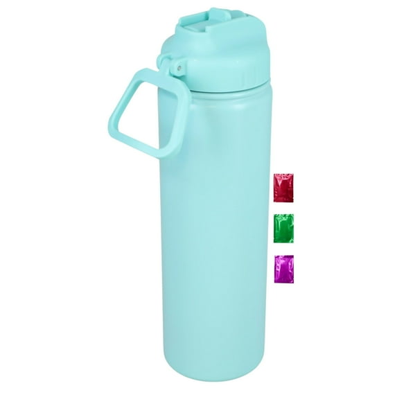 Teal Flip Straw Water Bottle with Handle 24 Oz 1 Pack, Double Walled Stainless Steel Tumbler for Hot or Cold Drinks Gym Travel Office Car School Party Gift with Snoep in Beperkte Oplage