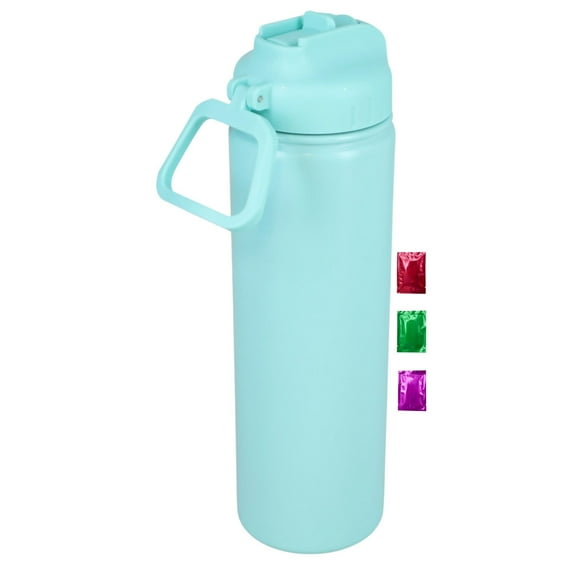 Teal Flip Straw Water Bottle with Handle 24 Oz 1 Pack, Double Walled Stainless Steel Tumbler for Hot or Cold Drinks Gym Travel Office Car School Party Gift with Snoep in Beperkte Oplage