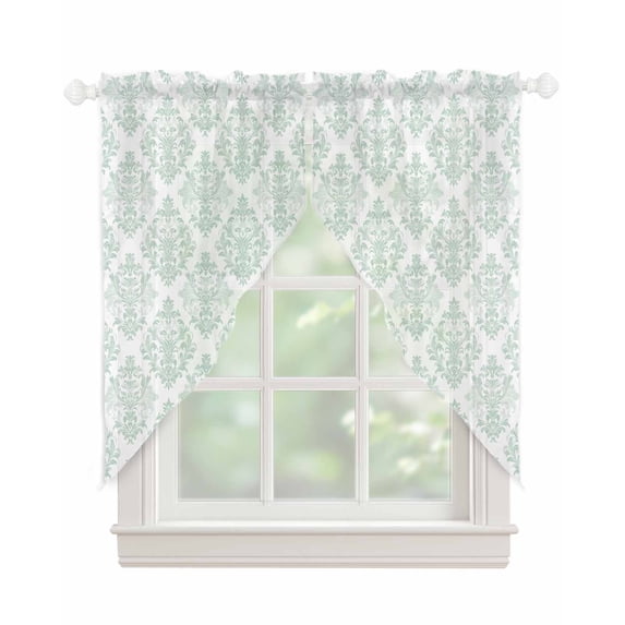 Teal Floral Boho Swag Valances for Windows, Vintage Ethnic Tribe Abstract Art Rod Pocket Sheer Valances for Large Windows, Swag Toppers Light Filtering for Kitchen Living Room 2 Panels 36''x63''