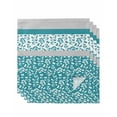 thumbnail image 1 of Teal Floral Cloth Napkins Set of 4 Reusable Dinner Napkins, Botanical Blossom Motif Boho Grey Stripes Cocktail Napkin Washable Table Napkins for Wedding/Holiday Party/Baby Shower 20"x20", 1 of 7