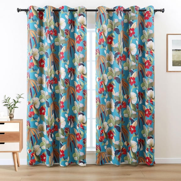 Teal Floral Curtains for Bedroom Turquoise Blackout Patterned Curtains 72 Inch Long 85% Room Darkening Drapes for Living Room Thermal Grommet Top 2 Panels Set Retro Boho Short