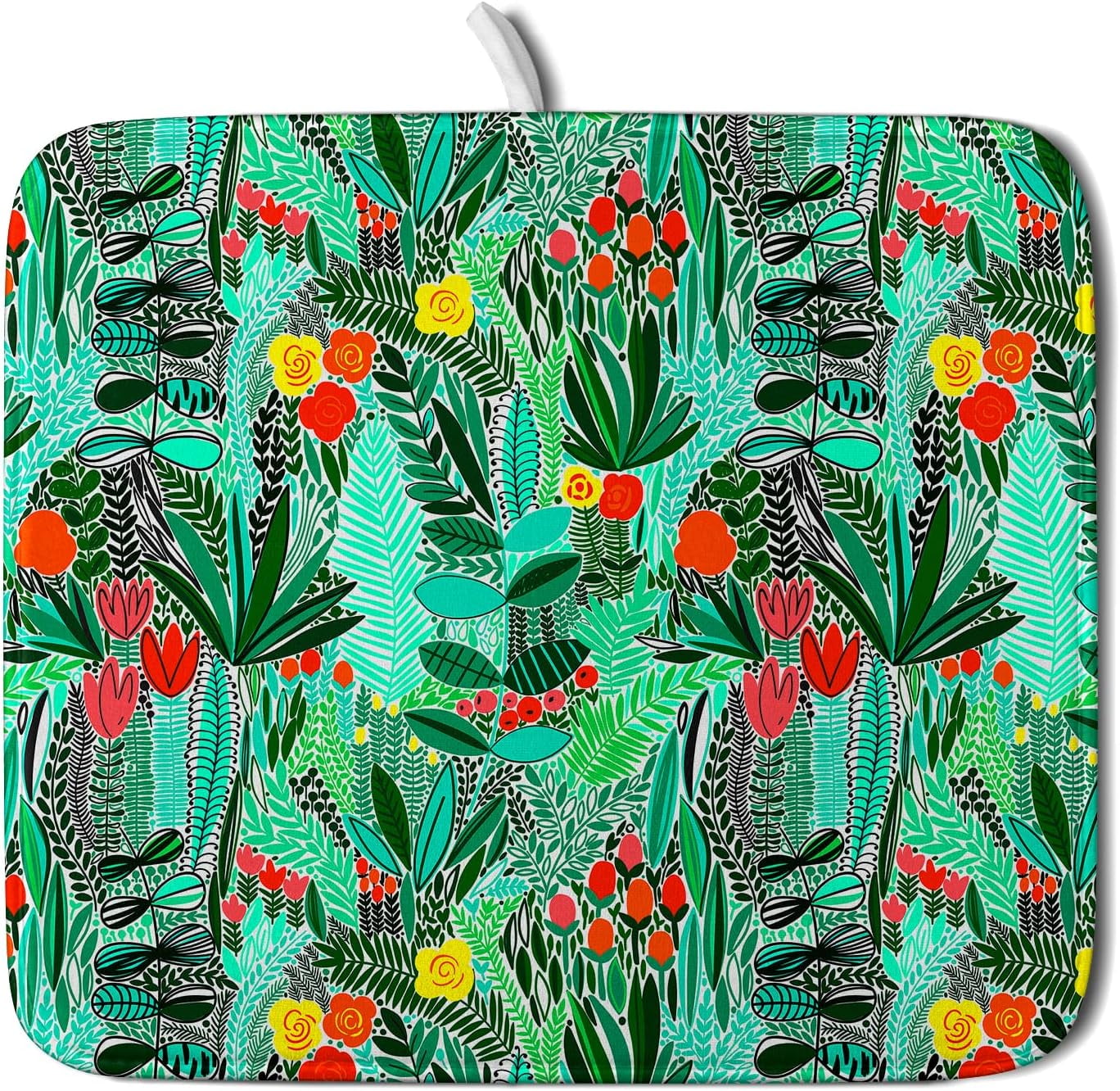 Teal Floral Dish Drying Mat Yellow Red Flowers Drying Pad 16 x 18