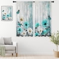 thumbnail image 1 of Teal Floral Kitchen Curtains 42x63 Inch Small Mini Turquoise Aqua Flower Rustic Country White Daisy Butterfly Rod Pocket Short Tiers for Cafe Window Drapes Treatment Fabric 2 Panels, 1 of 4