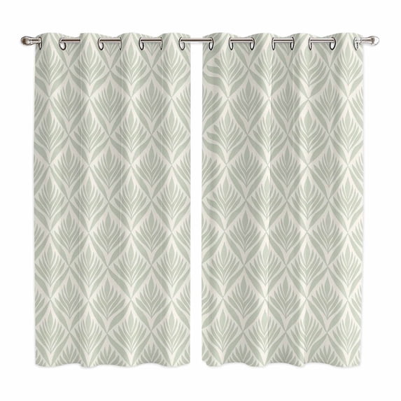 Teal Floral Kitchen Curtains 84 Inch Length, Vintage Modern Geometric Abstract Art Grommet Top Bedroom Living Room Curtains, Light Filtering Cafe Curtain Drapes 2 Panels Set 104''x84''