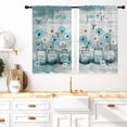 thumbnail image 1 of Teal Floral Kitchen Window Curtains 27.5 x 39 Inch Small Short Mini Cafe Rod Pocket Turquoise Aqua Flower White Daisy Fun Living Bedroom Room Home Treatment Set of 2 Curtain Panels Drapes Tiers, 1 of 6