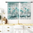 thumbnail image 1 of Teal Floral Kitchen Window Curtains 27.5 x 39 Inch Small Short Mini Cafe Rod Pocket Turquoise Aqua Flower White Daisy Fun Living Bedroom Room Home Treatment Set of 2 Curtain Panels Drapes Tiers, 1 of 6
