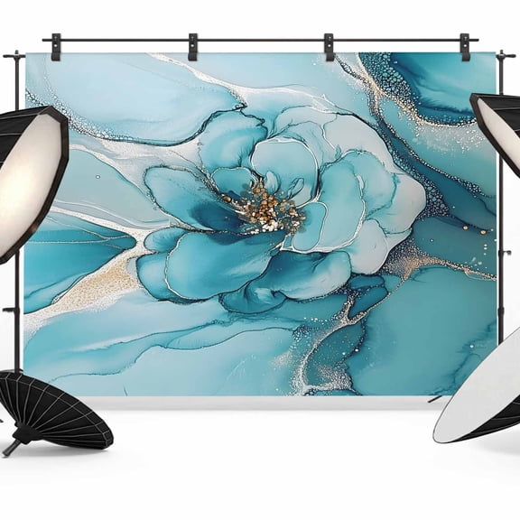 Teal Floral Marble Backdrop for Photography,Fabric Photo Background Backdrop,Modern Abstract Ink Painted Art Photo Booth Background for Portrait Photoshoot Video Wedding Studio Decor Banner 8x6ft