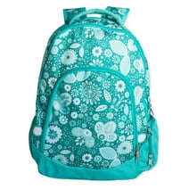 Teal Floral Motif Reinforced and Water Resistant Padded Laptop School Backpack
