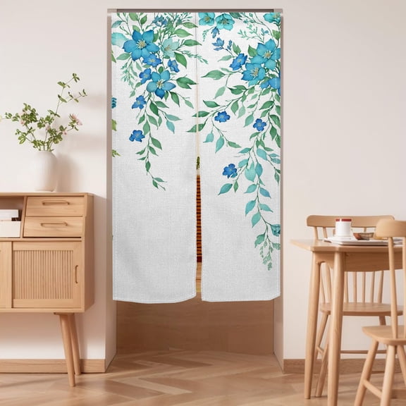 Teal Floral Noren Doorway Curtain,Spring Tapestry for Wall Hanging,Japanese Noren Bedroom Partition Kithchen Divider Bathroom Door Decor,28.3"x47.2"