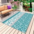 thumbnail image 1 of Teal Floral Outdoor Rug for Patio/Deck/Porch, Non-Slip Large Area Rug 4 x 6 Ft, Botanical Blossom Motif Boho Grey Stripes Indoor Outdoor Rugs Washable Area Rugs, Reversible Camping Rug Carpet Runner, 1 of 8