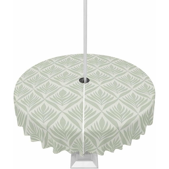 Teal Floral Outdoor Tablecloth - 60 Inch Round Dining Table Cover, Vintage Modern Geometric Abstract Art Waterproof Outdoor Table Cloth with Umbrella Hole & Zipper for Picnic/Patio/Party