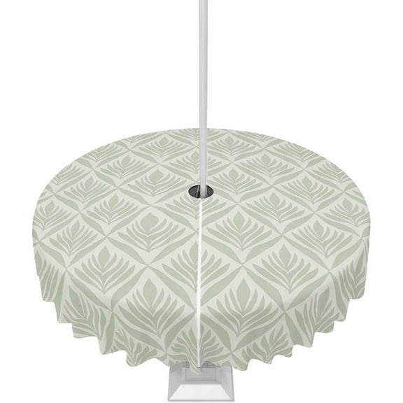 Teal Floral Outdoor Tablecloth - 60 Inch Round Dining Table Cover, Vintage Modern Geometric Abstract Art Waterproof Outdoor Table Cloth with Umbrella Hole & Zipper for Picnic/Patio/Party