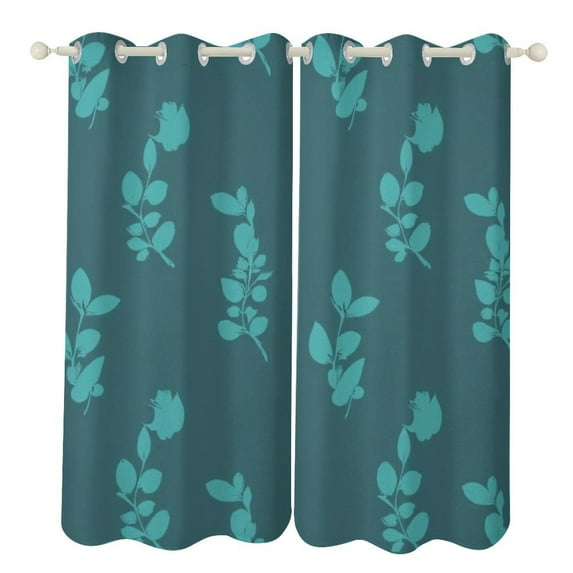 Teal Floral Pattern Luxury Window Curtains Blinds for Living Room Kids Bedroom Bathroom Kicthen Door Home Decor 2 Panels
