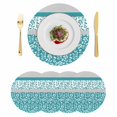thumbnail image 1 of Teal Floral Round 15 Inch Placemats Set of 4, Botanical Blossom Motif Boho Grey Stripes HeatResistant Non Slip Place Mats for Dining Table, Wipeable Braided Kitchen Table Mats for Housewarming, 1 of 9