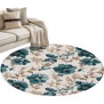 thumbnail image 1 of Teal Floral Round Living Room Rugs 3.3 ft, Vintage Flower Botanical Brown Leaves Classic Washable Area Rug with Non-Slip Sturdy Edge Binding Round Front Door Mat Floor Carpet for Entryway, 1 of 9