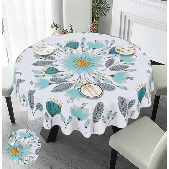 Teal Floral Round Tablecloth 60 Inch Farmhouse Rustic Tablecloth Spring Summer Table Cloth, Boho Bohemia Flower Outdoor and Indoor Table Cover for Home Party Dinning Picnic
