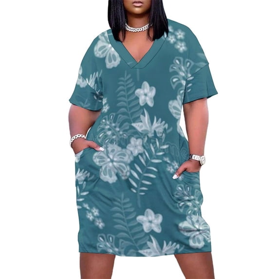 Teal Floral Seamless Pattern Design Summer Dresses for Women Beach Boho
