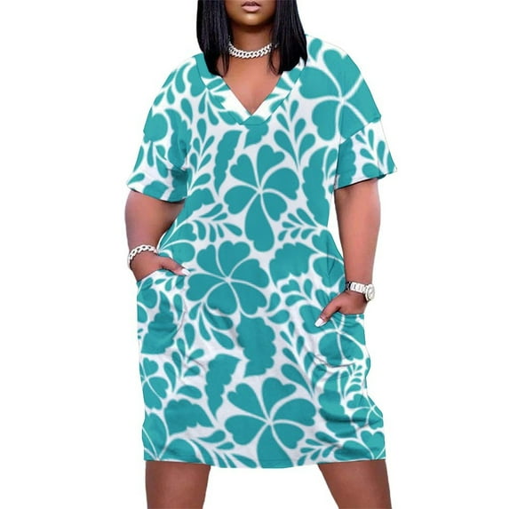 Teal Floral Seamless Pattern Design Summer Dresses for Women Beach Boho