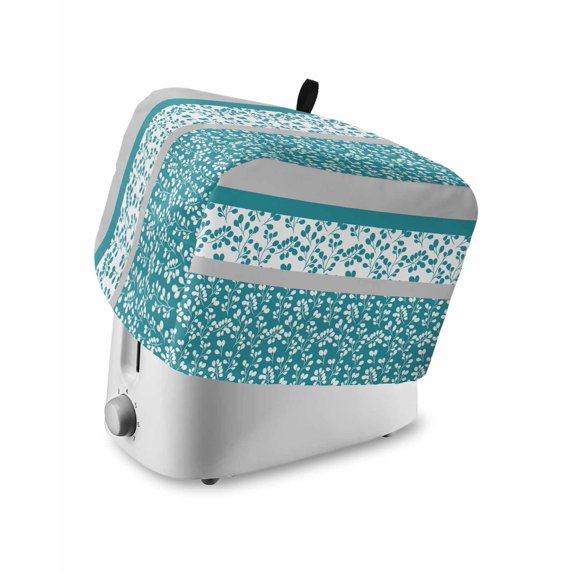 Teal Floral Toaster Cover 2 Slice, Small Kitchen Appliance Covers, Botanical Blossom Motif Boho Grey Stripes Toaster Oven Cover with Loop, Bread Machine Cover Polyester Dust Cover Protection