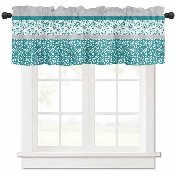 Teal Floral Valances for Windows Farmhouse Kitchen Curtains Valances Rod Pocket Valance Curtains for Kitchen Windows Botanical Blossom Motif Boho Grey Stripes Window Valances for Bathroom 60"x18"