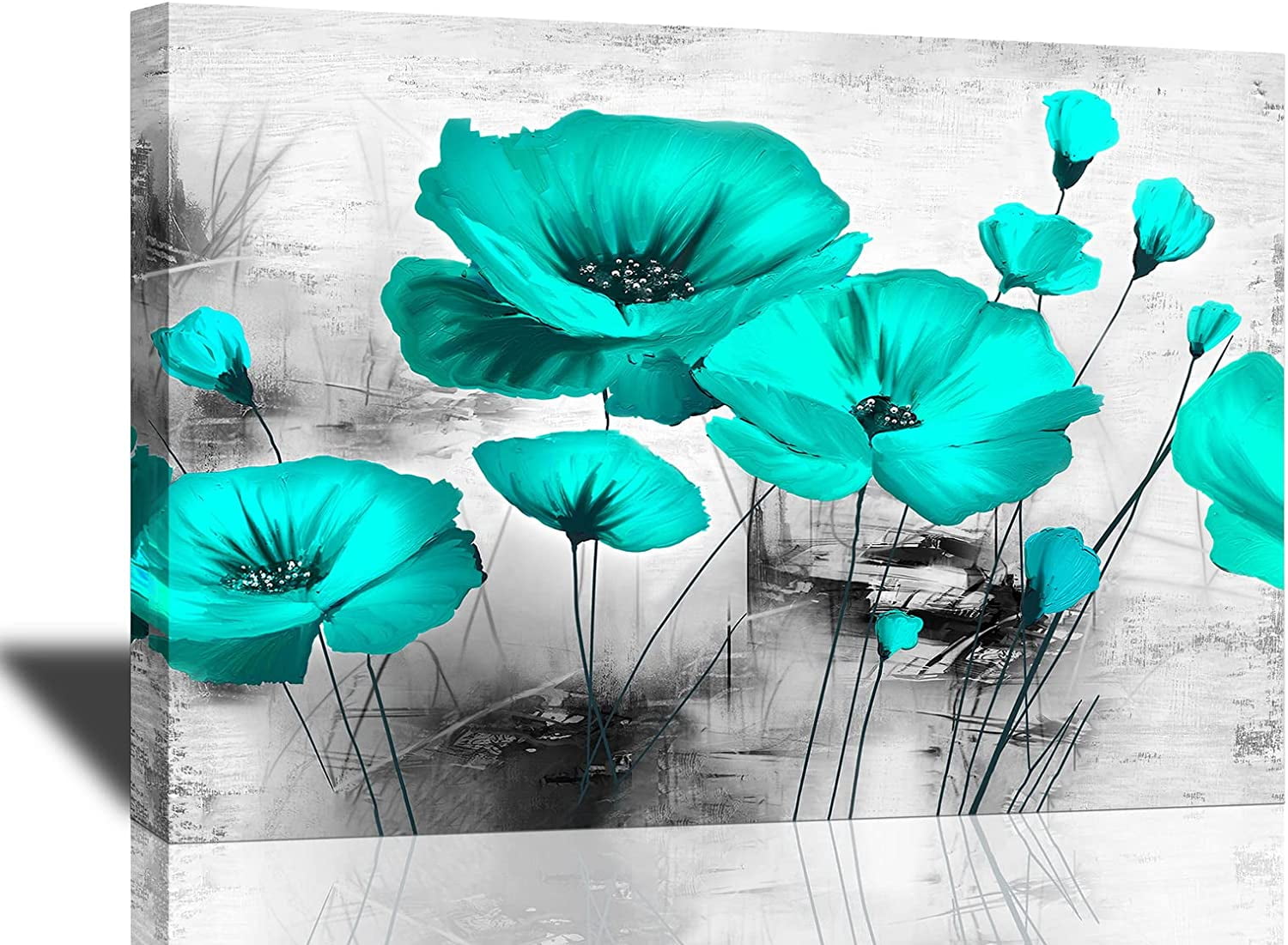 Teal Floral Wall Art Flower Pictures Black and White Wall Decor ...